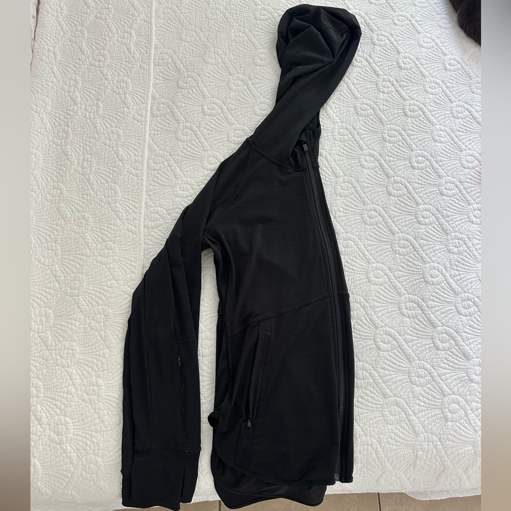 Athleta Black zip up Hooded Jacket with thumb holes